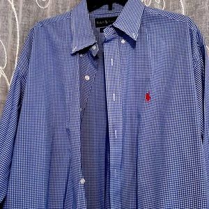 Like new Ralph Lauren. Men’s blue and white Blake 100% 2ply cotton size XL shirt